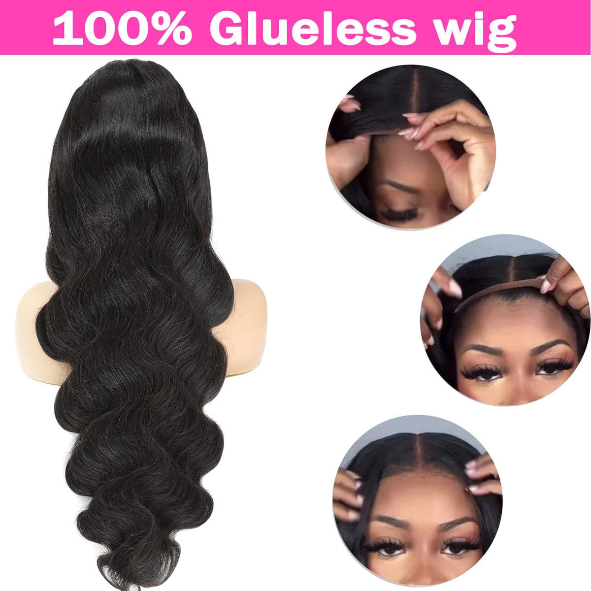 MUZOJET Glueless Body Wave Wig back view with adjustable band