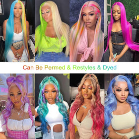 Myecool 30 Inch 613 Lace Front Wig styled in a ponytail