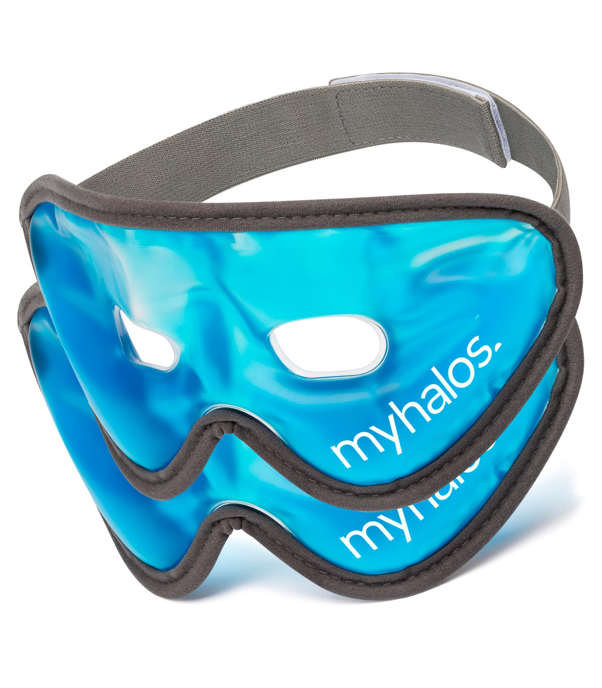 myhalos Gel Mask blue model front view with adjustable straps