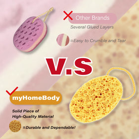 myHomeBody Bath Sponge demonstrating gentle exfoliation on skin