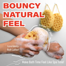 myHomeBody Bath Sponge displaying rich lather with shower gel