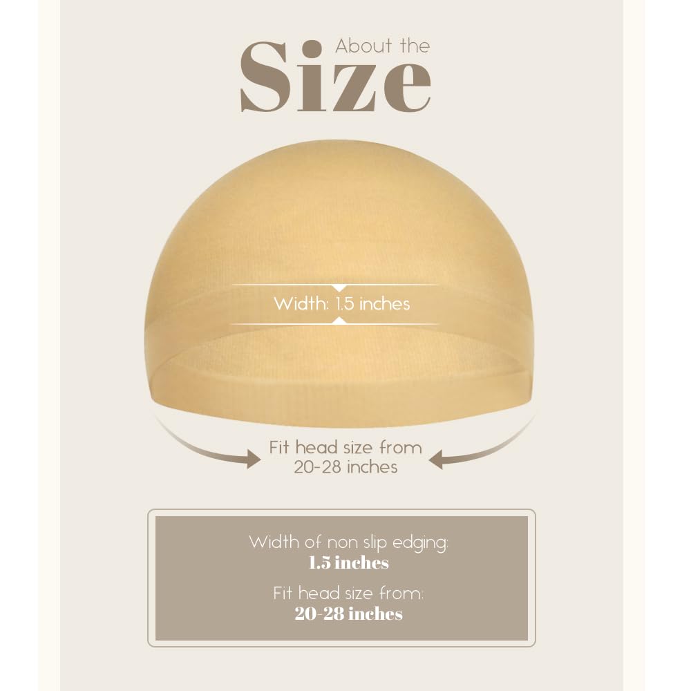 MYKURS Beige Wig Cap demonstrating adjustable size