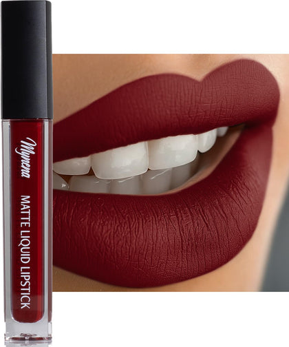 Mynena Burgundy Red Matte Liquid Lipstick Emma front view