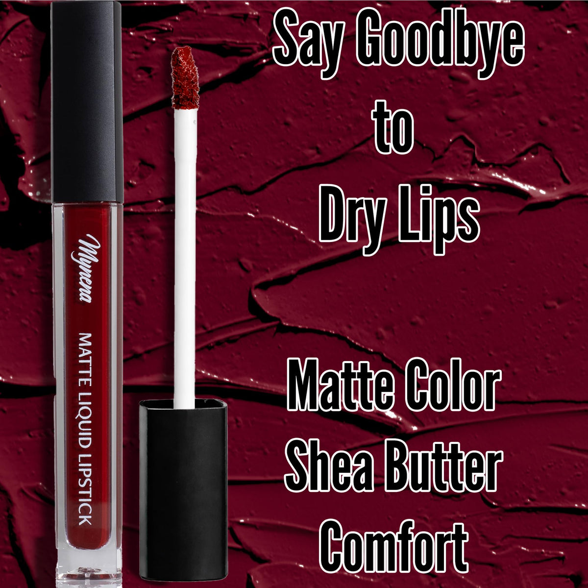 Mynena Burgundy Red Matte Liquid Lipstick Emma swatch on skin
