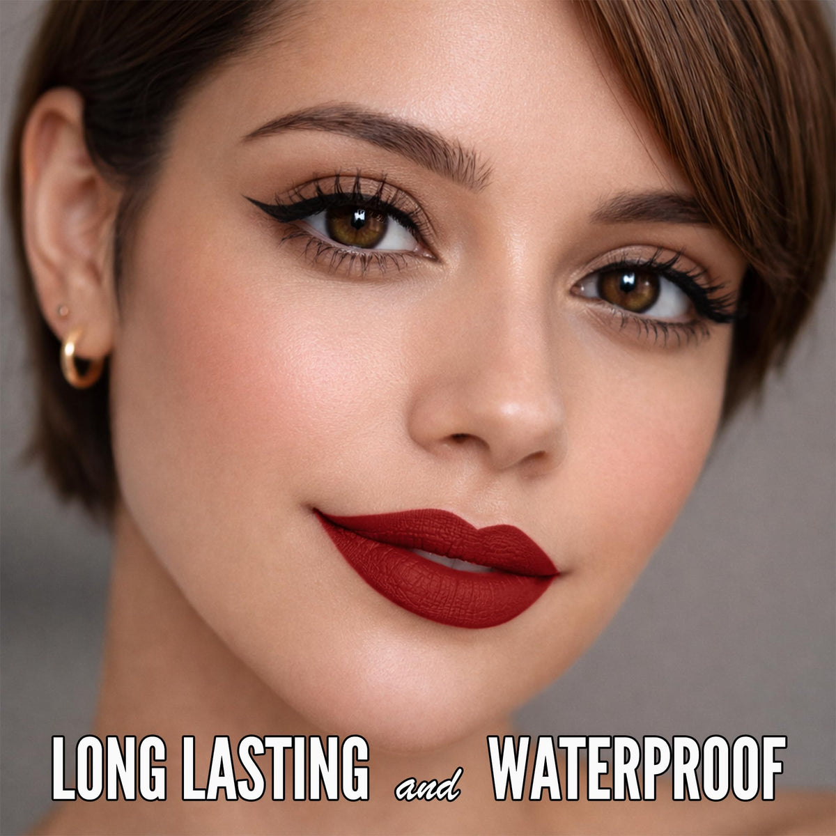 Mynena Elle Liquid Lipstick Classic Red on model