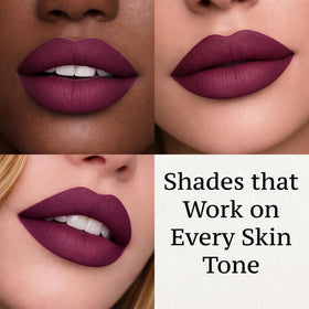 Mynena Hydrating Plum Matte Liquid Lipstick Viola applied on lips
