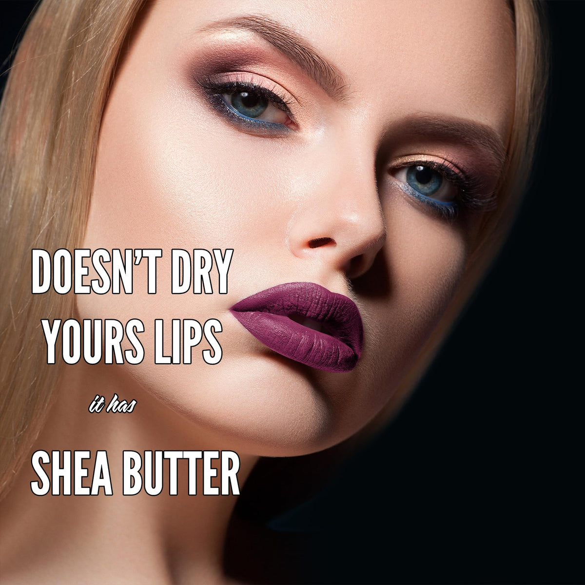 Mynena Hydrating Plum Matte Liquid Lipstick Viola with makeup accessories