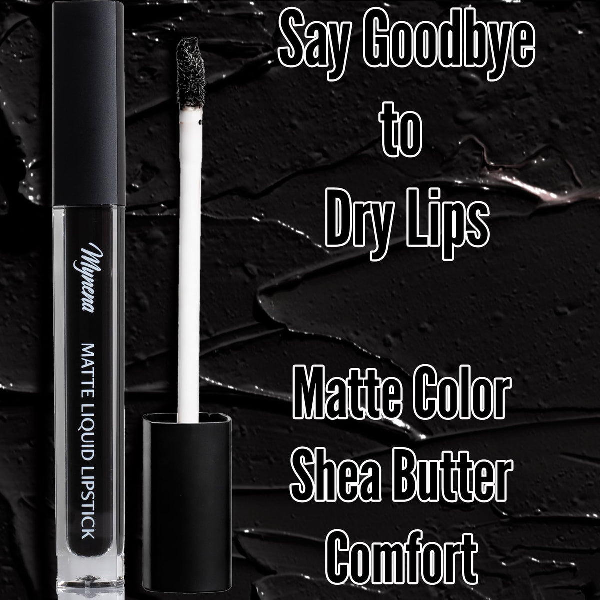 Mynena Jet Black Matte Liquid Lipstick Linda back view