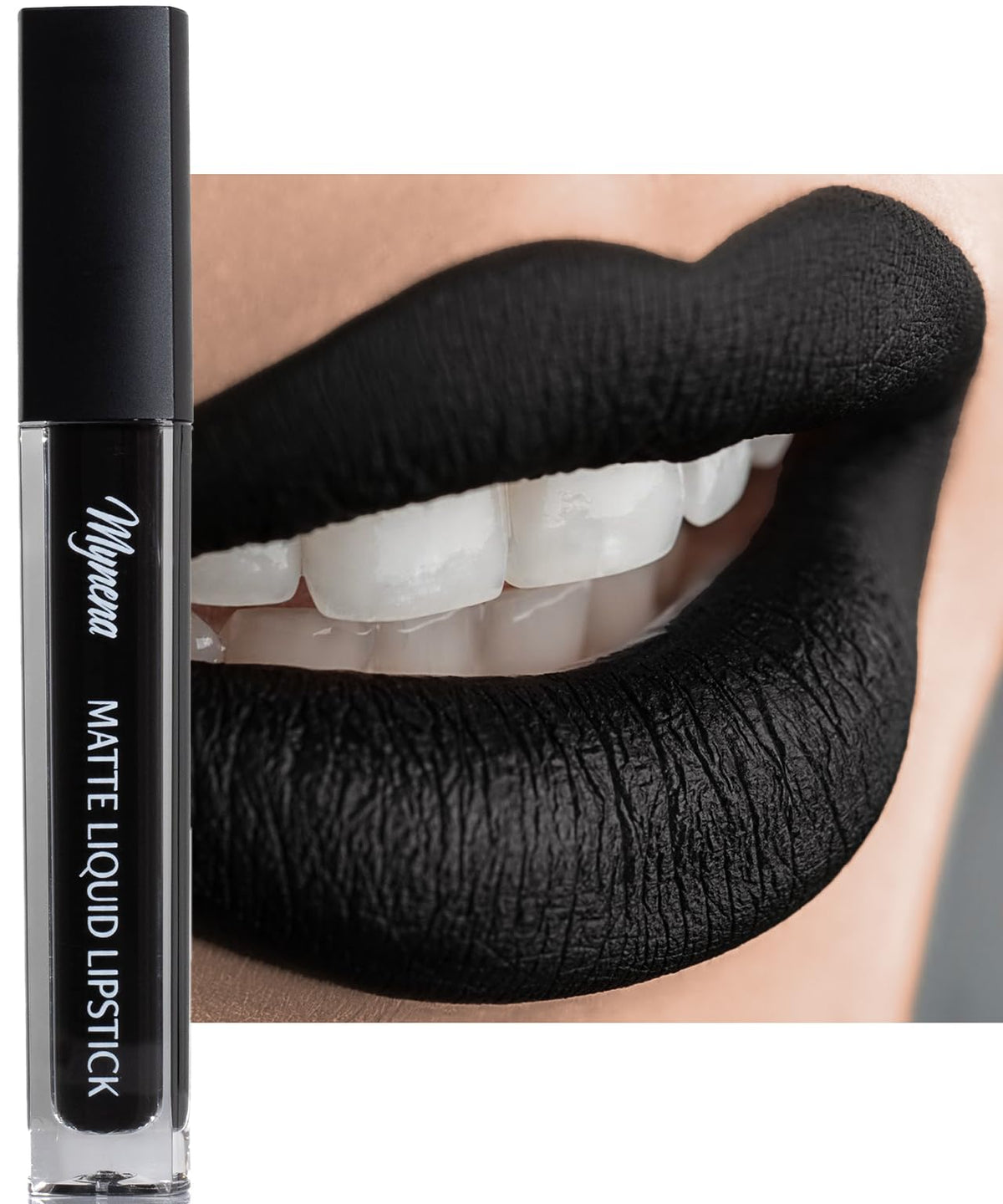 Mynena Jet Black Matte Liquid Lipstick Linda front view