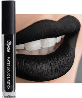 Mynena Jet Black Matte Liquid Lipstick Linda front view