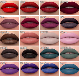 Mynena Jet Black Matte Liquid Lipstick Linda on model