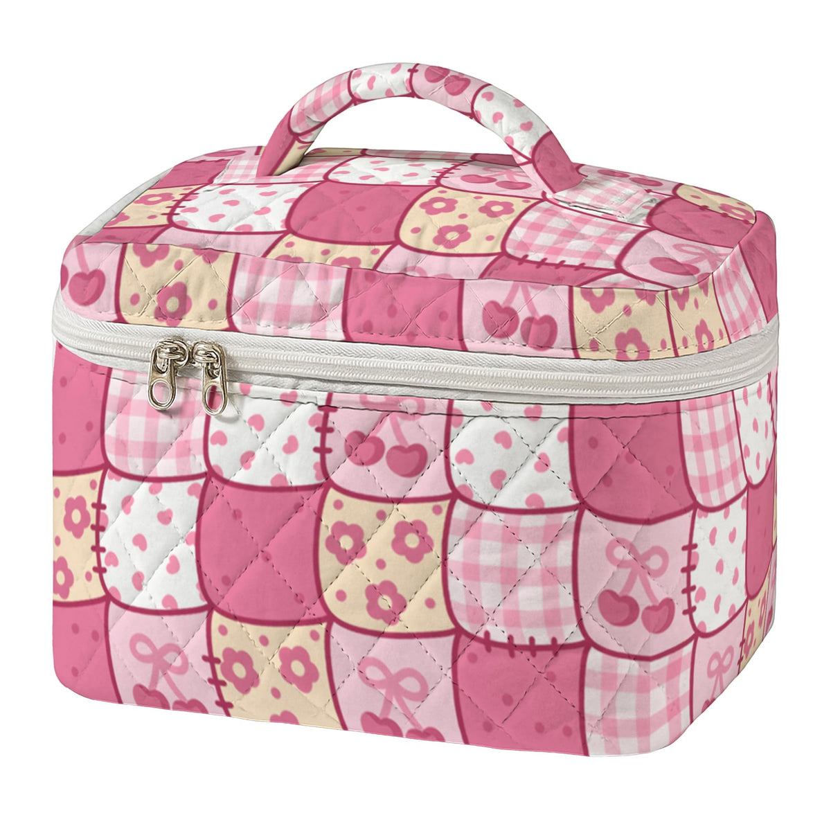MYSMOR Large Quilted Makeup Bag front view with patchwork design