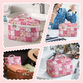 MYSMOR Large Quilted Makeup Bag handle for easy carrying