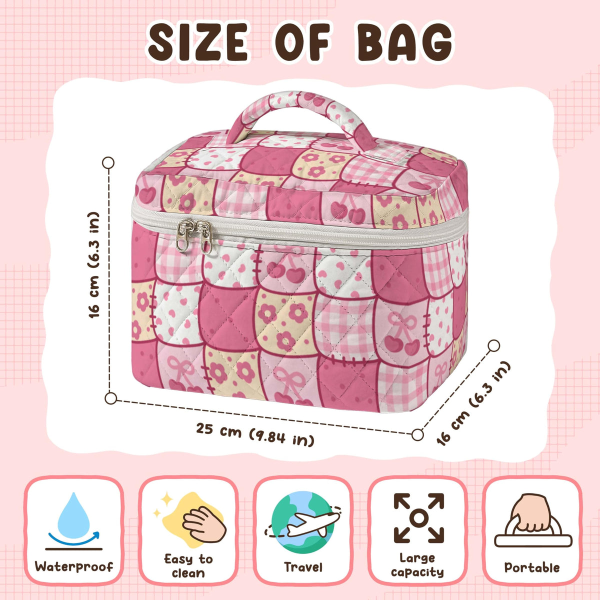 MYSMOR Large Quilted Makeup Bag spacious interior showing organization