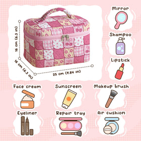 MYSMOR Large Quilted Makeup Bag with toiletries and brushes inside