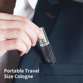 MZANK Cologne for Men 4 Pack lifestyle scene with travel bag