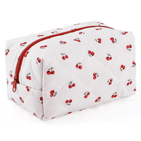 MZLUWM Floral Makeup Bag front view with pink gingham lining
