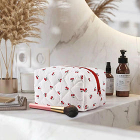 MZLUWM Floral Makeup Bag opened with cosmetics inside