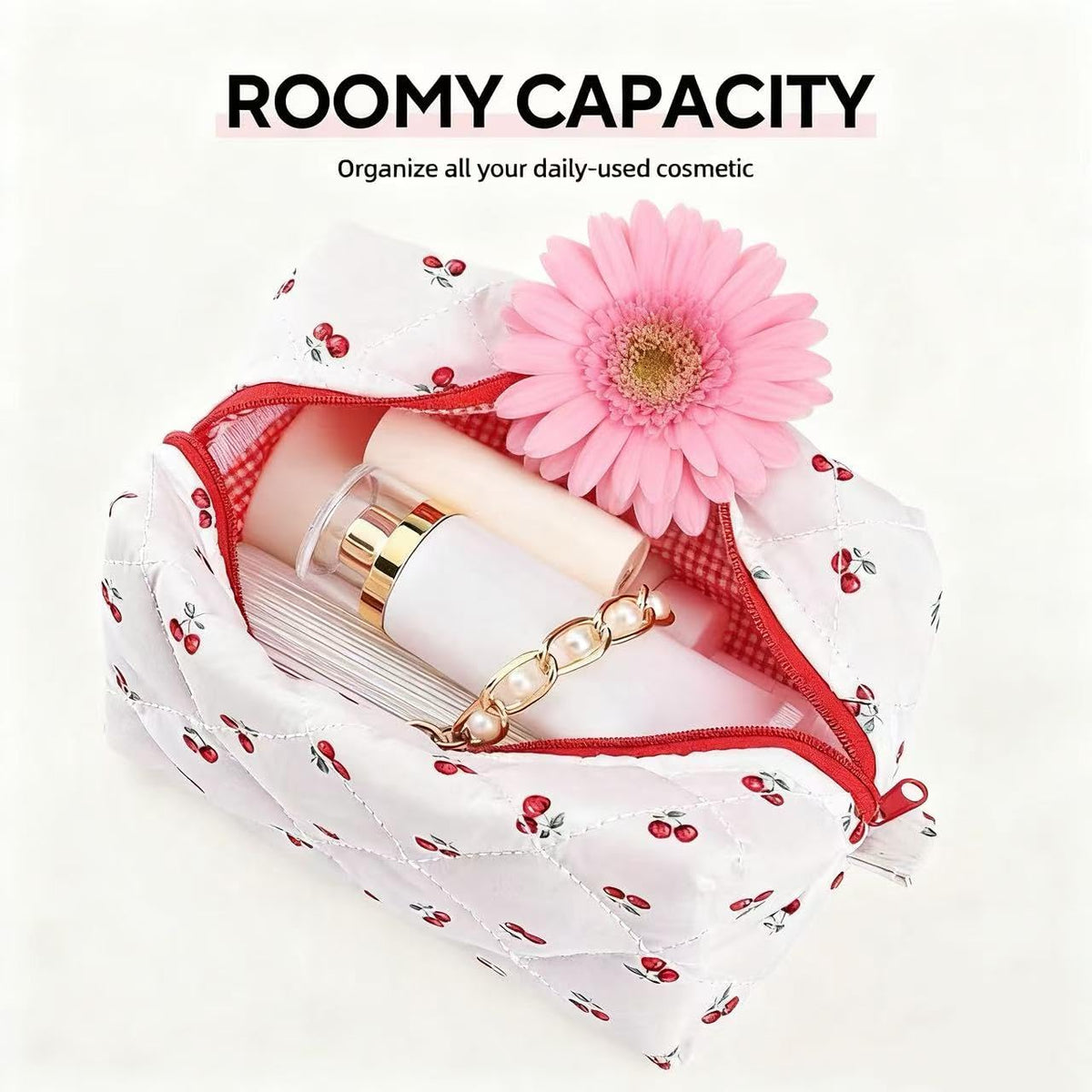 MZLUWM Floral Makeup Pouch side view with quilted design