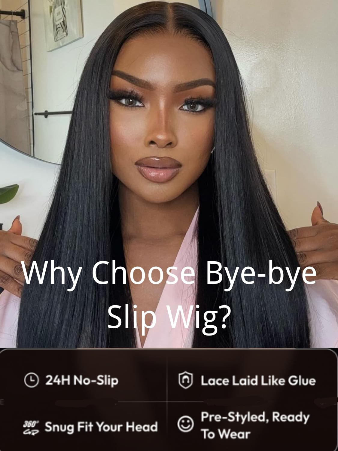 Nadula Bye Bye Knots Glueless Yaki Straight Wig close-up of lace