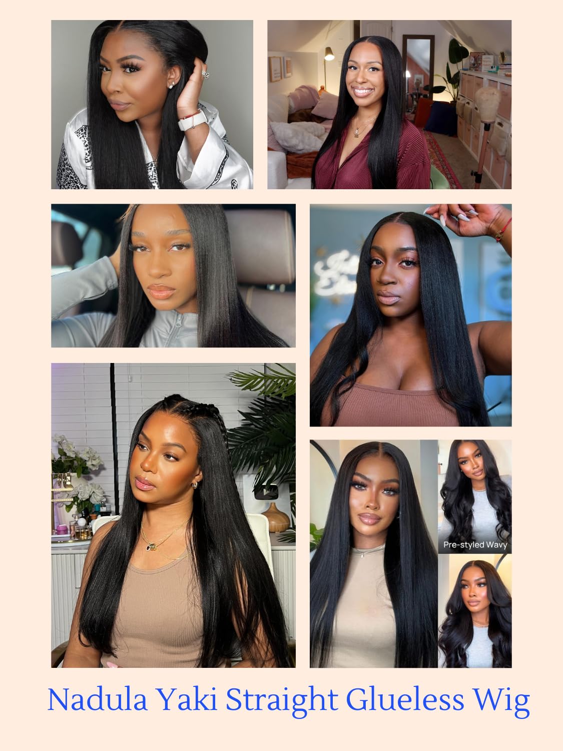 Nadula Bye Bye Knots Glueless Yaki Straight Wig with accessories