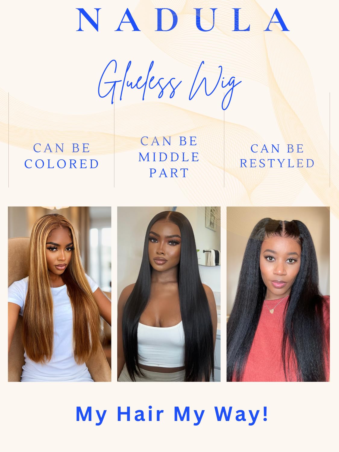 Nadula Bye Bye Knots Glueless Yaki Straight Wig with packaging