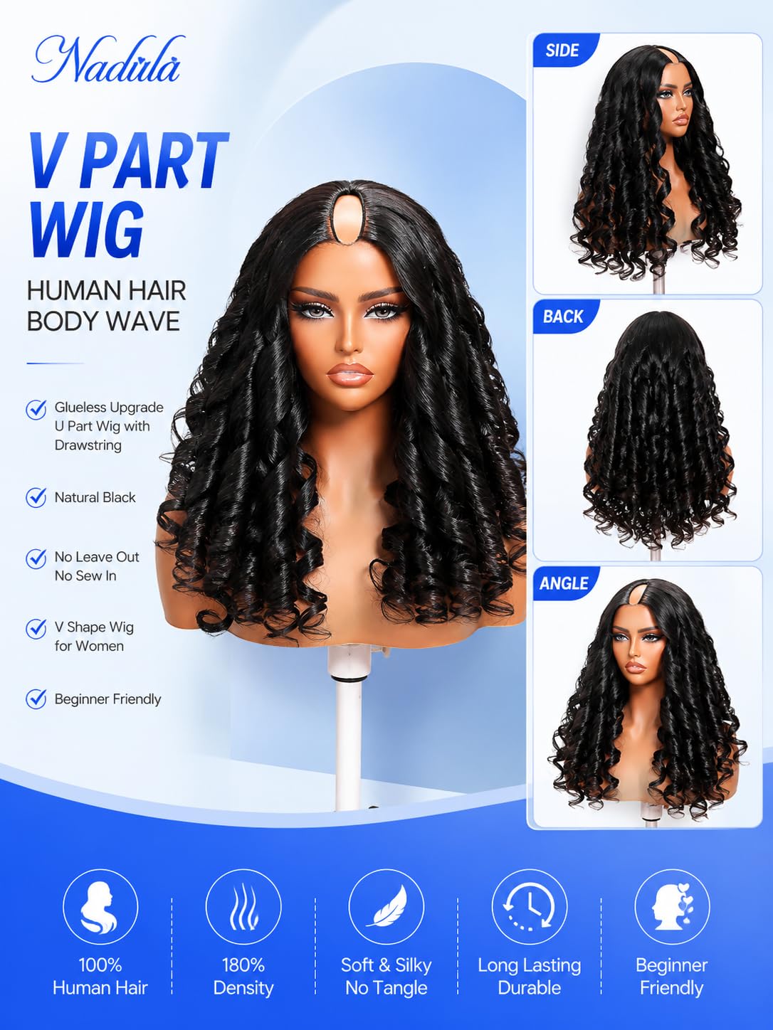 Nadula V Part Body Wave Wig back view, demonstrating the soft texture