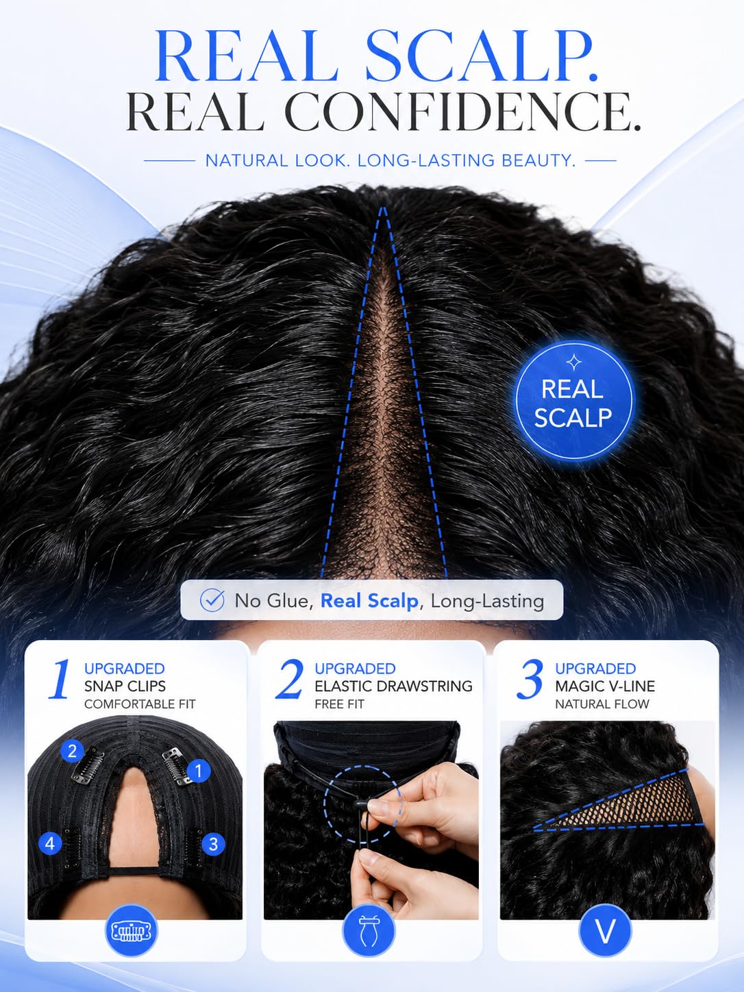 Nadula V Part Body Wave Wig on mannequin, displaying its natural look