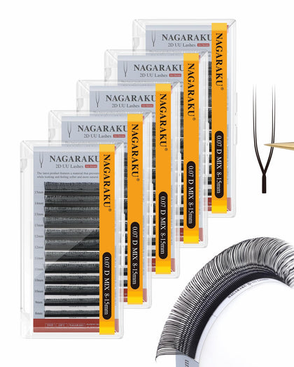 NAGARAKU 2D UU Lash Extensions 0.07 D 8-15mm Mix front view