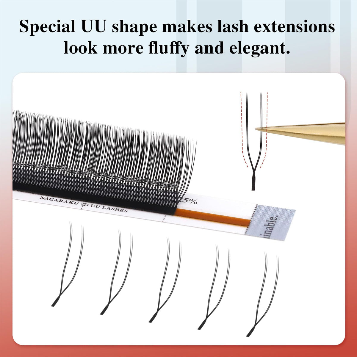 NAGARAKU 2D UU Lash Extensions close-up of U-shape design