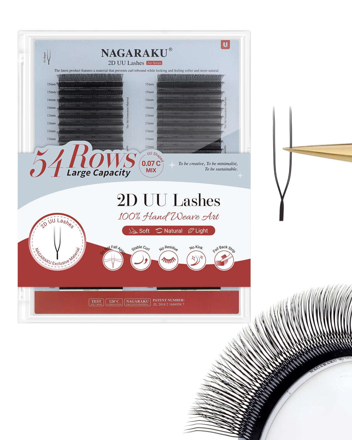 NAGARAKU 2D UU Lash Extensions front view with 54 rows