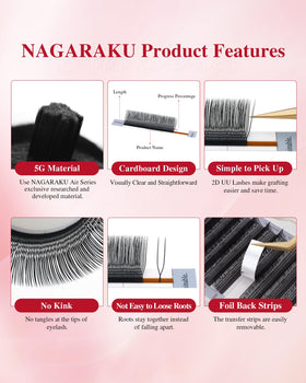 NAGARAKU 2D UU Lash Extensions showing different lengths
