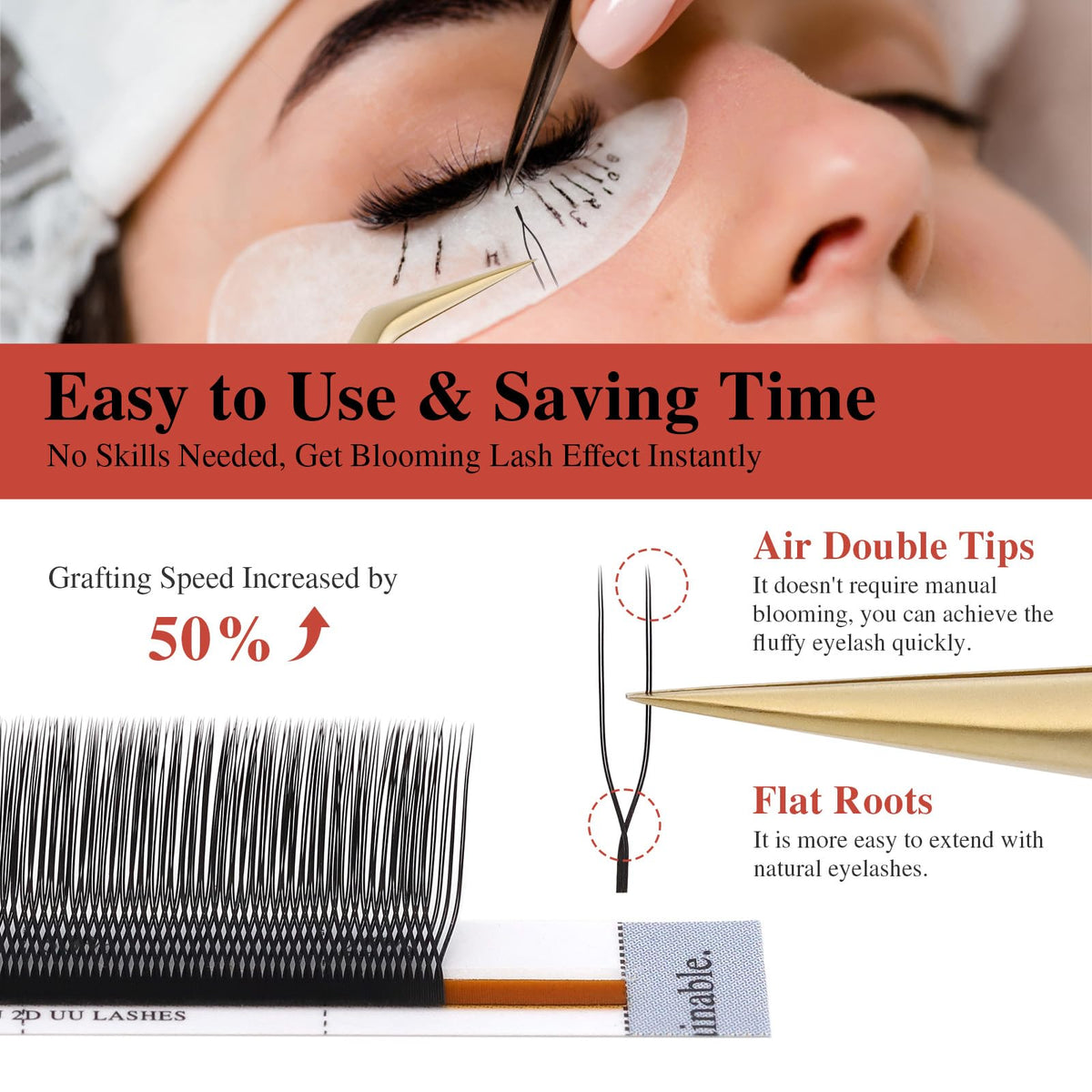 NAGARAKU 2D UU Lash Extensions with tweezers for application