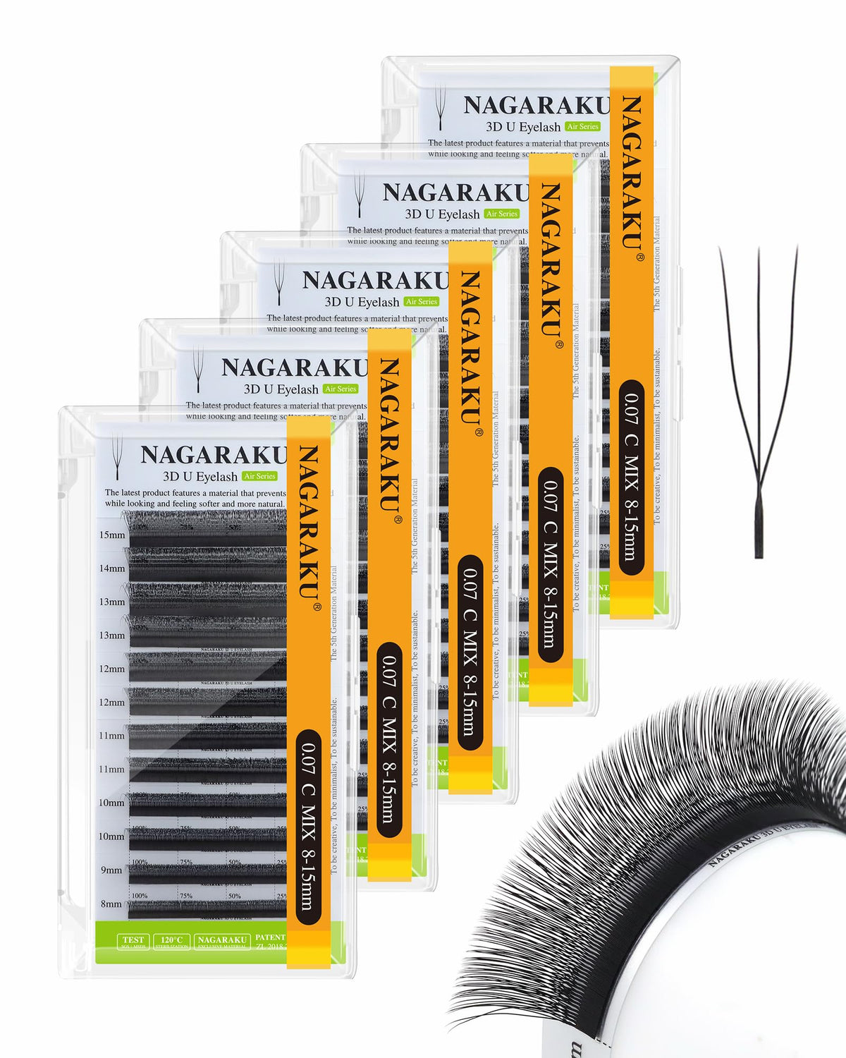 NAGARAKU 3D U Lash Extensions front view with matte black finish