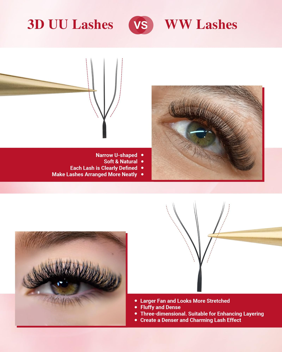 NAGARAKU 3D UU Lash Extensions showing different lengths and curls