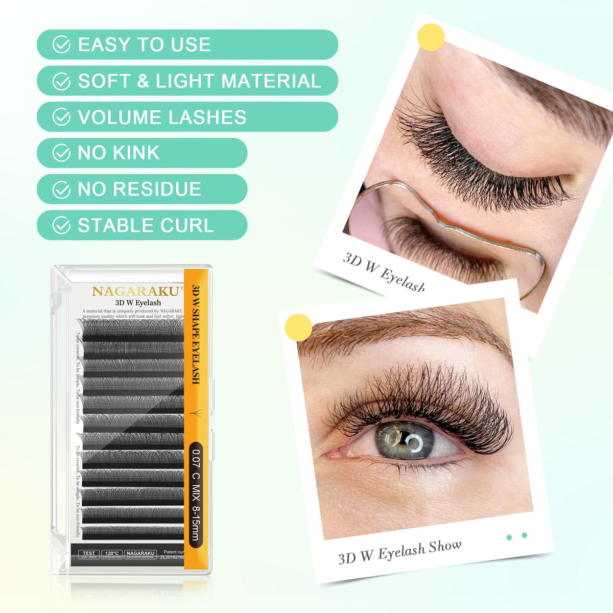NAGARAKU 3D W Premade Fans Lash Extensions 0.07 D side view