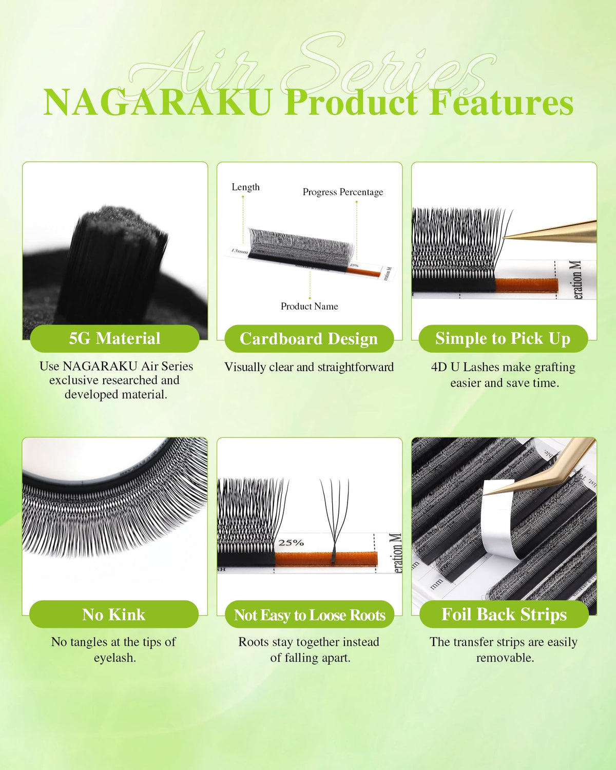 NAGARAKU 4D U Lash Extensions displayed with tweezers