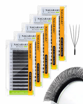NAGARAKU 4D U Lash Extensions front view, matte black, 8-15mm