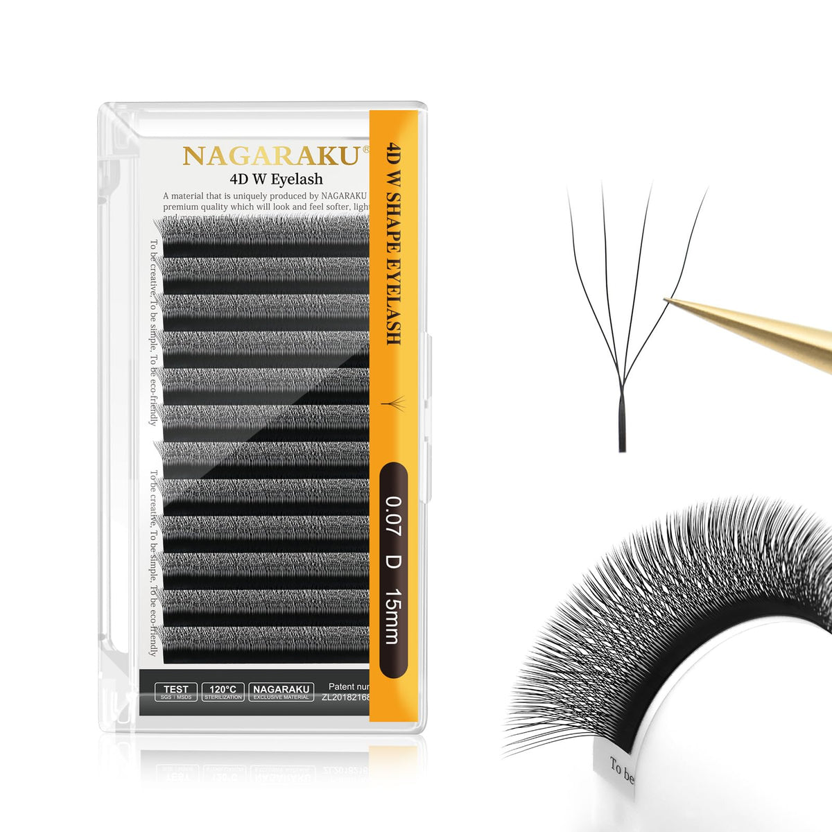 NAGARAKU 4D W Premade Fans Lash Extensions 15mm Matte Black front view