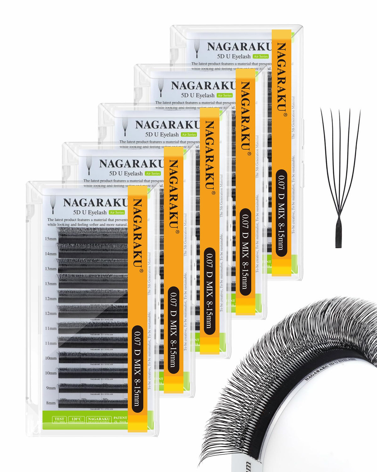 NAGARAKU 5D U Lash Extensions 0.07 D 8-15mm Mix front view