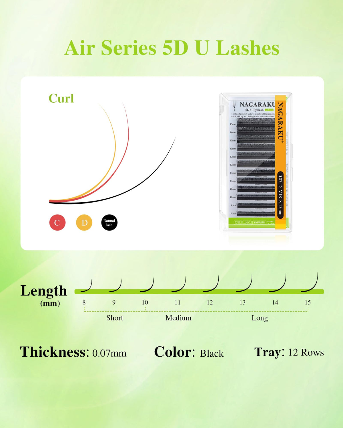 NAGARAKU 5D U Lash Extensions with tweezers for application