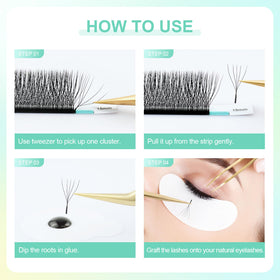 NAGARAKU 5D W Premade Fans Lash Extensions displayed with beauty tools