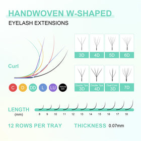 NAGARAKU 6D W Premade Fans Lash Extensions displayed with beauty tools