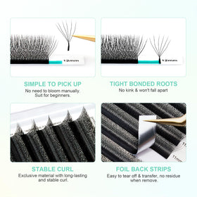 NAGARAKU 6D W Premade Fans Lash Extensions on a lash tile