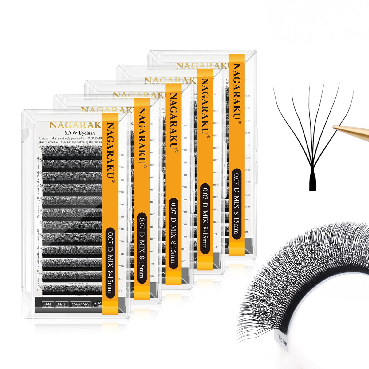 NAGARAKU 6D W Premade Fans Lashes front view in packaging