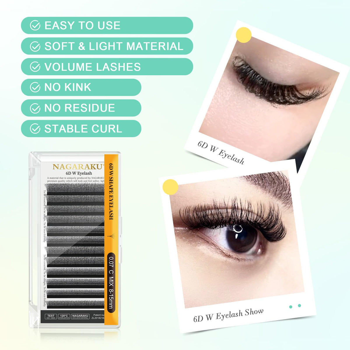NAGARAKU 6D W Premade Fans Lashes packaging with multiple trays