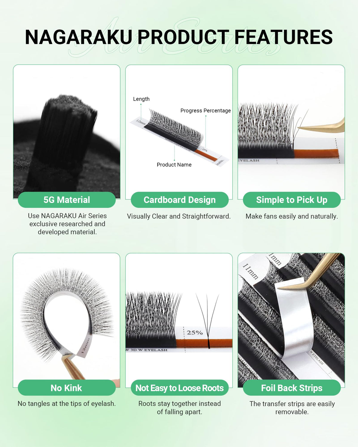 NAGARAKU lash extensions demonstrating lightweight material