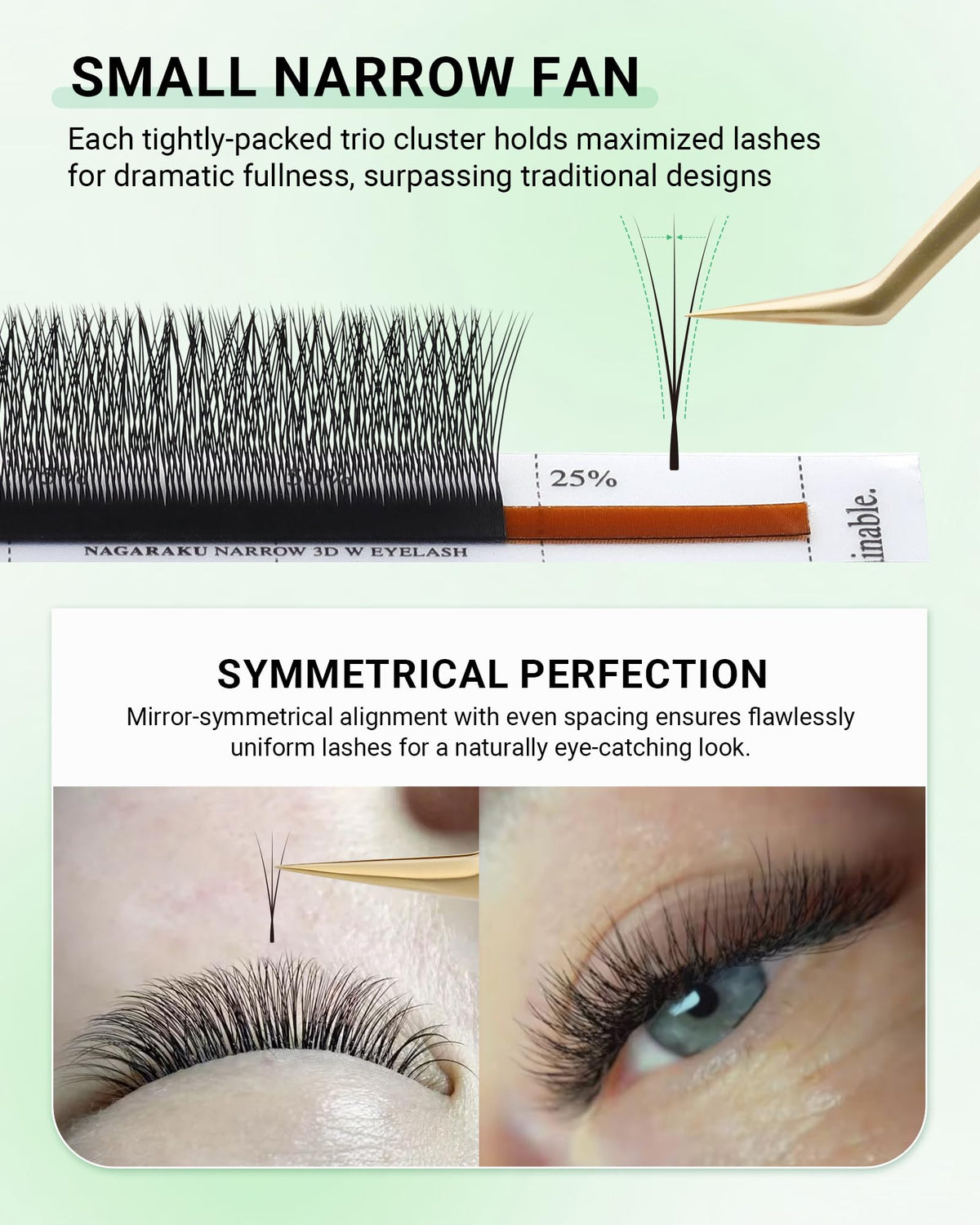 NAGARAKU Narrow 3D Clover W Lash Extensions in packaging