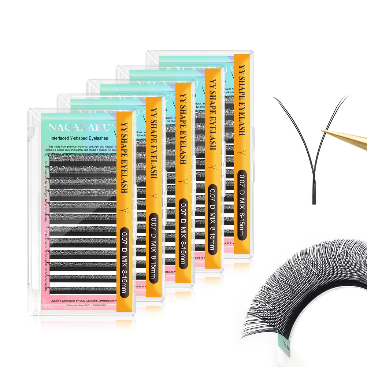 NAGARAKU YY Lash Extensions 0.07 D 8-15mm Mix front view
