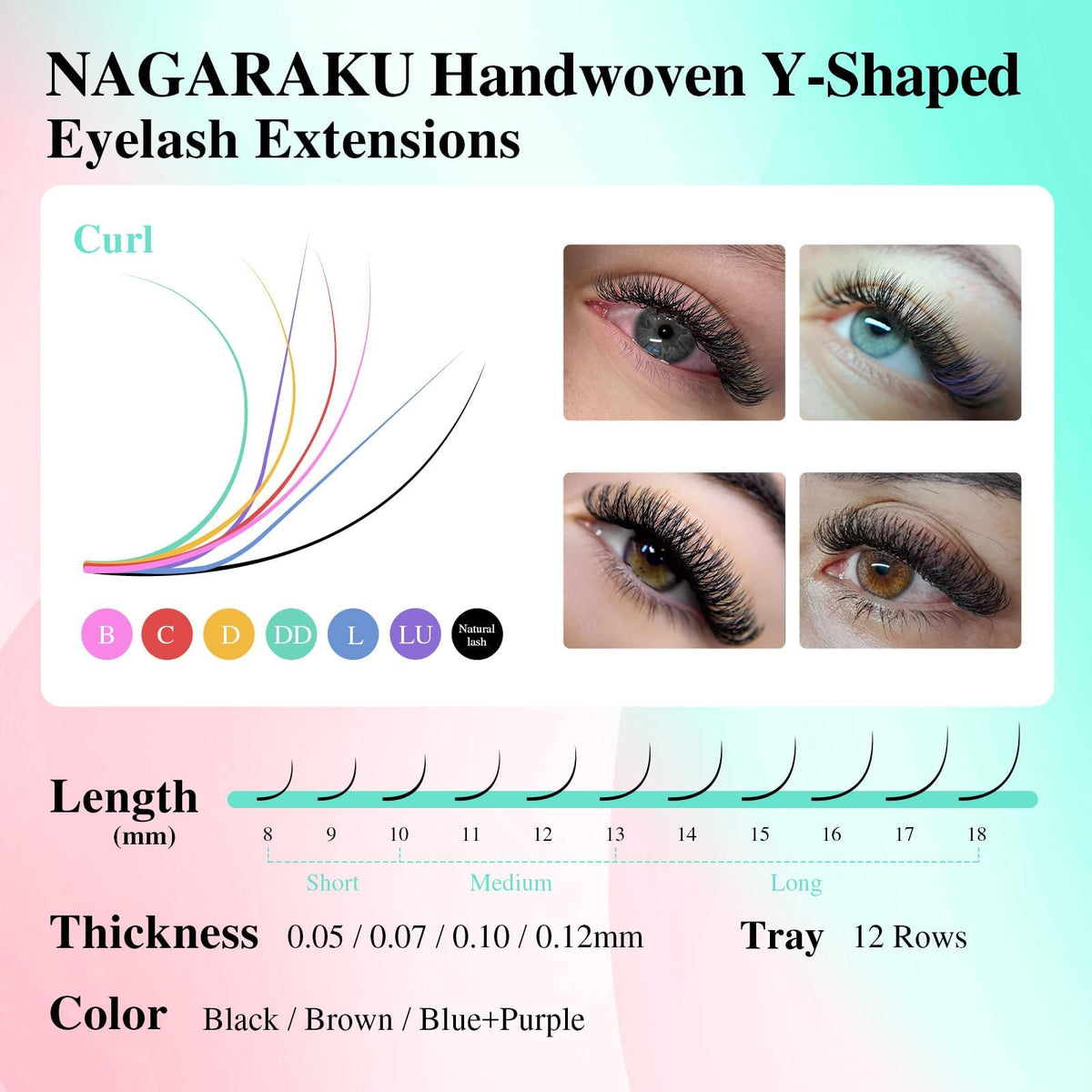 NAGARAKU YY Lash Extensions displayed with tweezers